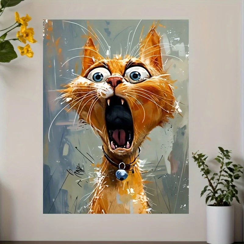 Unique Cat Art Canvas Print, Animal Theme Wall Art Poster, Unframed Creative Decorative Painting for Living Room, Bedroom,Office