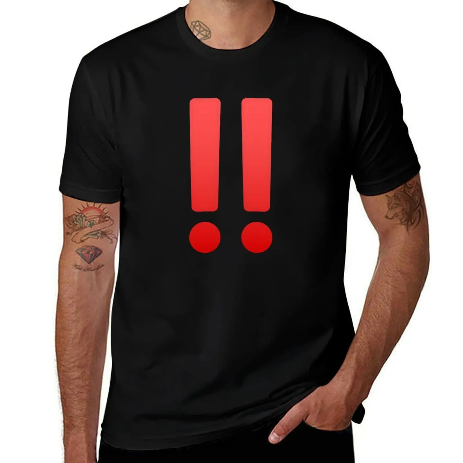 Red Double Exclamation MarkGift T-Shirt All Match Basic Short Sleeve Top T-Shirt