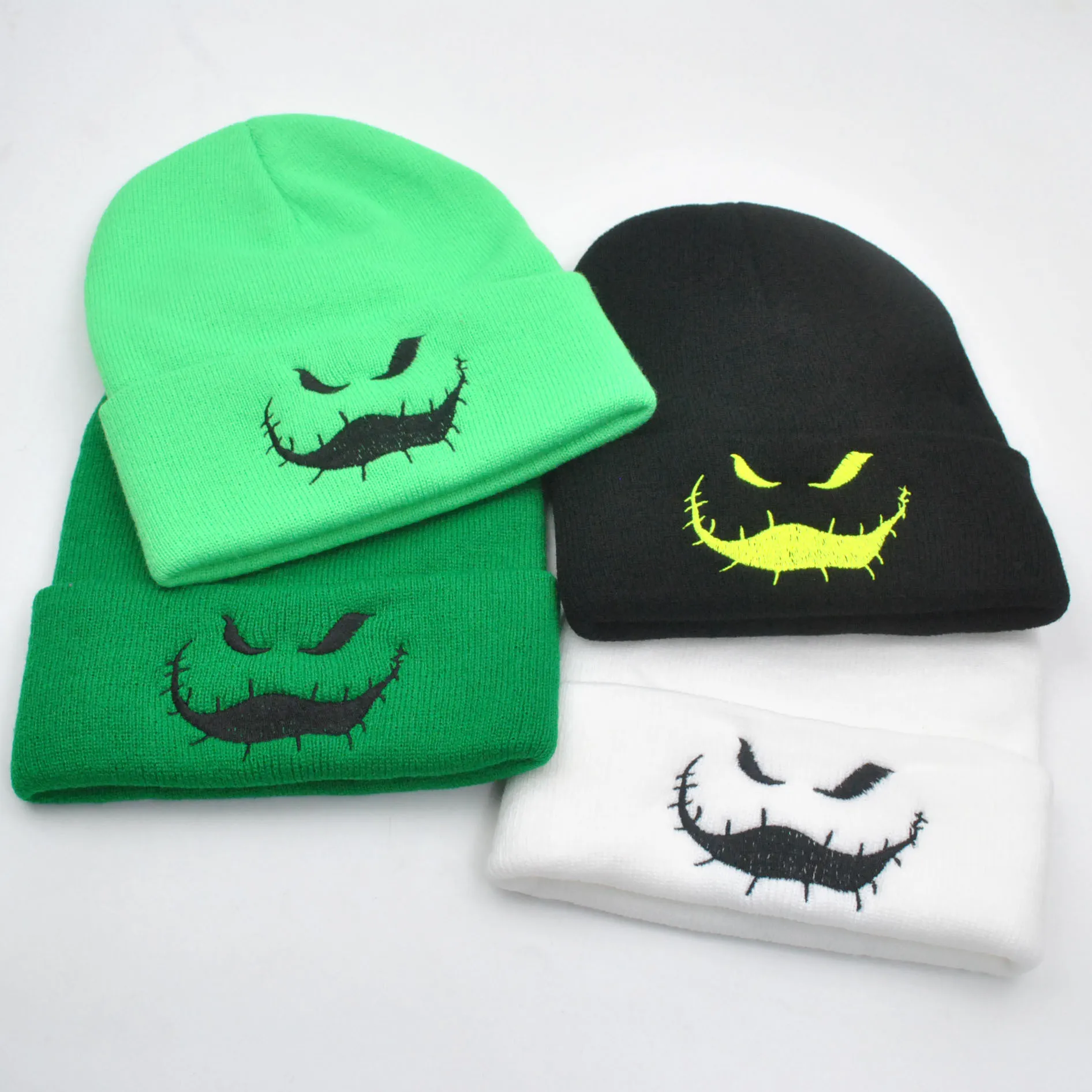 Oogie Boogie Beanie Hat Sombreros de punto de Halloween Unisex Esquí Fantasma Grimace Gorra bordada