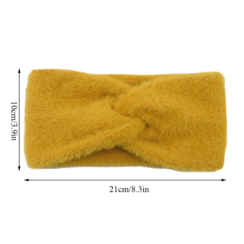 Solid Color Imitation Mink Cashmere Wide Headband Cross Knot Fluffy Bow Hairband Women Winter Ear Warmer Cycling Yoga Turban