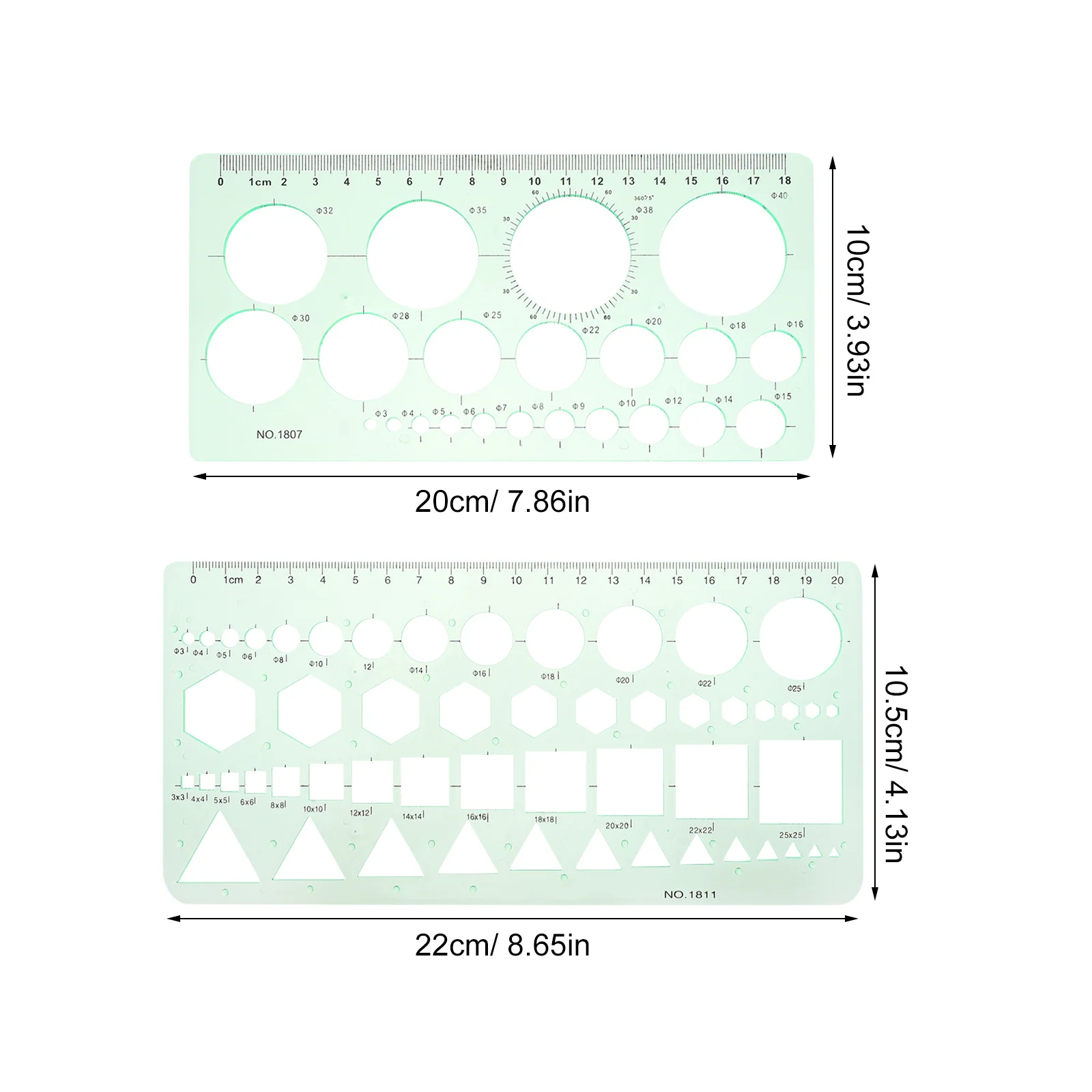 2Pcs Transparent Drawing Template Circle Stencil Multifunctional Green Templates for Art Geometry Measuring Ruler Drafting