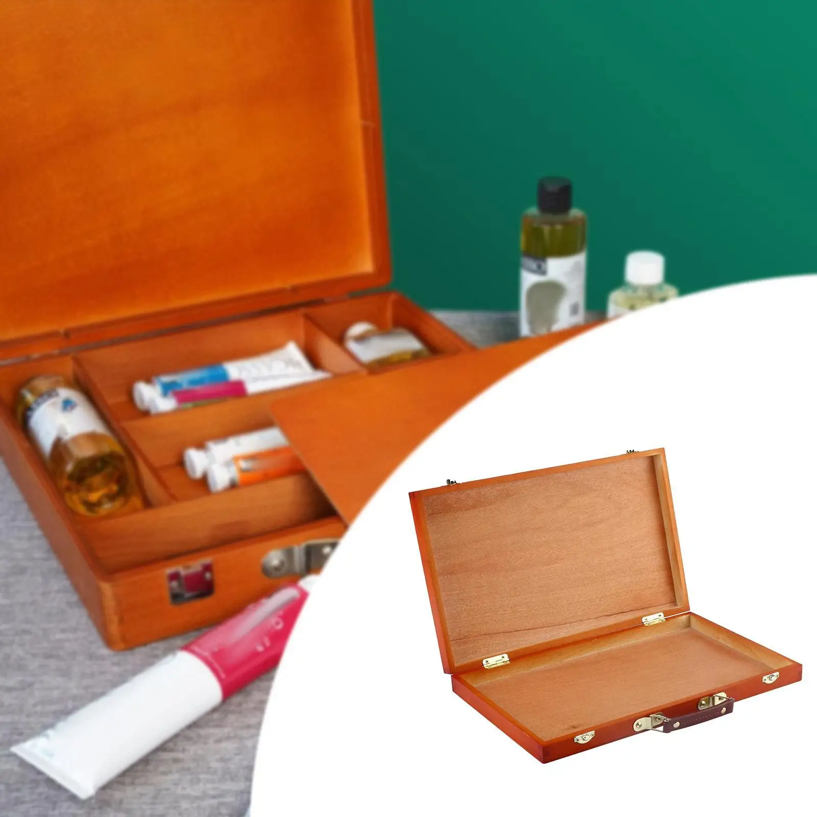 

Wooden Painting Box Rectangle Vintage Design Adults Handheld Travel 14.57x9.06inch Artist Tool Storage Box Art Supply Organizer