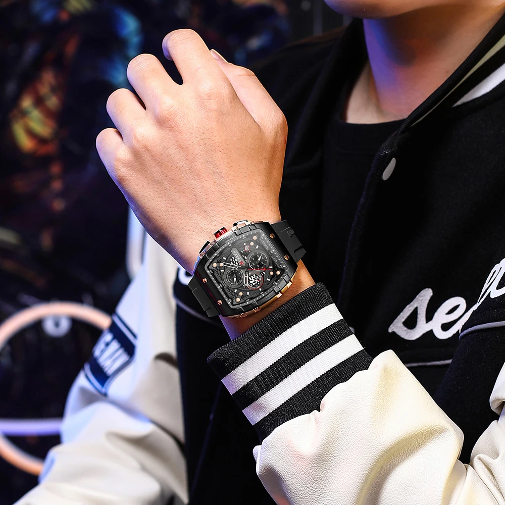 CURREN Luxury Brand Men's Wristwatches Sport Chronograph Quartz Silicone Bracelet Watches with Big Dial