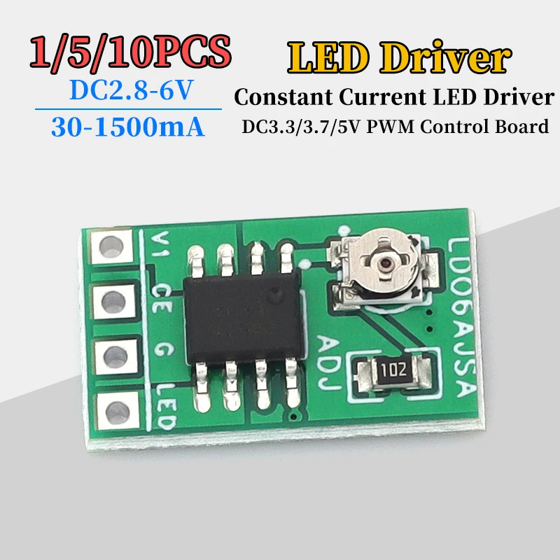 1 - 10PCS 30-1500mA Adjustable Constant Current LED Driver DC 3.3V 3.7V 4.2V 5V PWM Control Board Buck Power Module