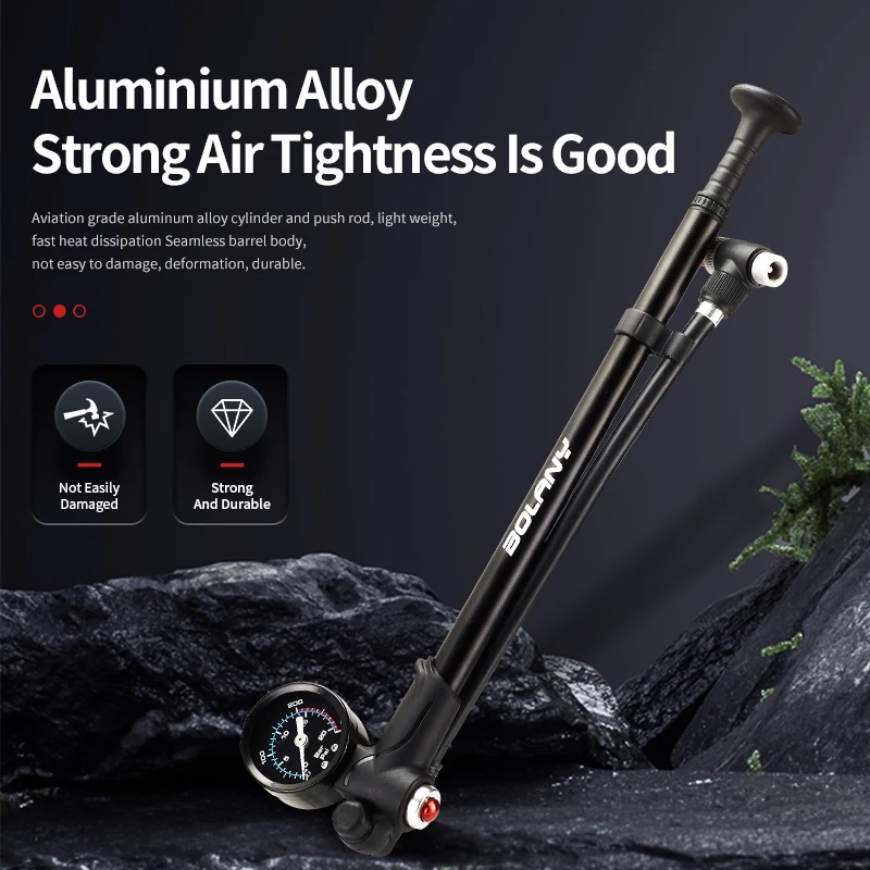 Bolany-Aluminum Alloy MTB Bicycle Hand Air Pump Bike Pump Mini Hose Posterior Bile Duct Tire Inflator Valve Piezometer 300Psi