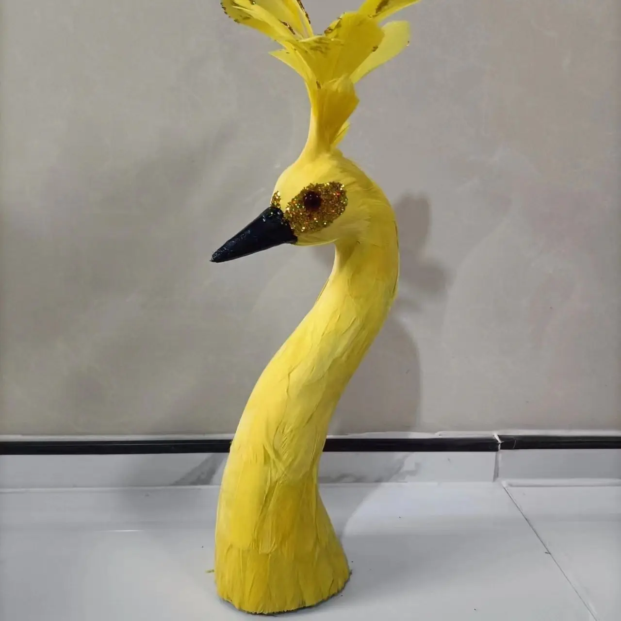 new creative foam&feather simulation yellow peacock head model, home decoration gift about 35cm xf0765