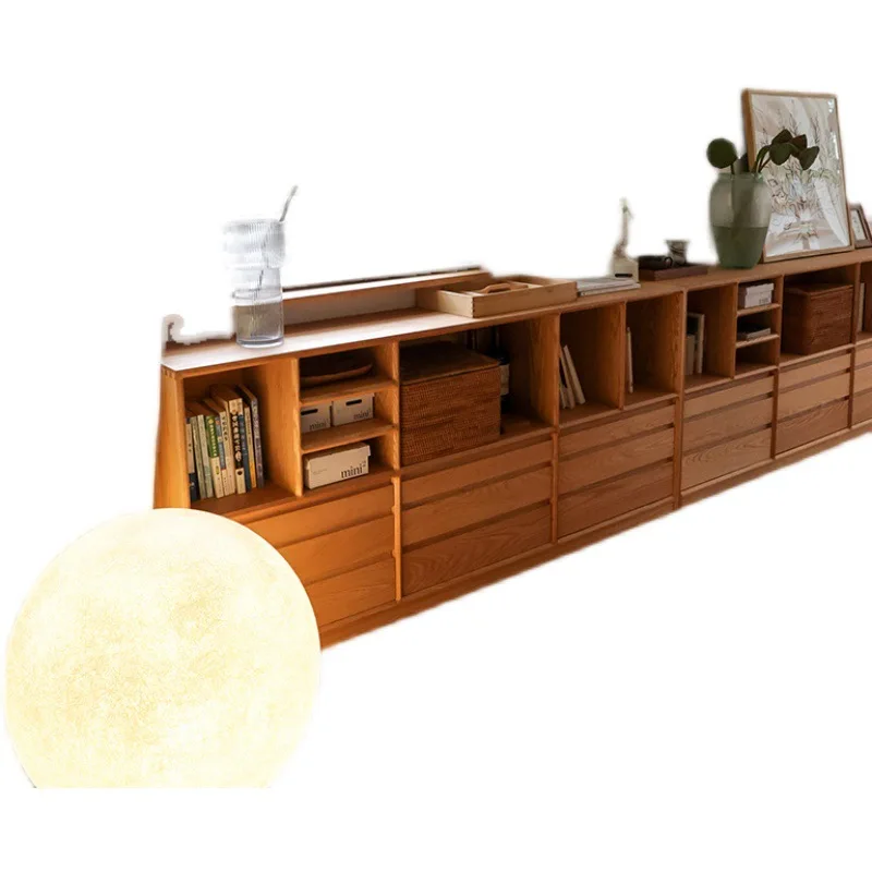 

Japanese-style solid wood study bookcase, household living room multi-functional floor-to-ceiling TV cabinet