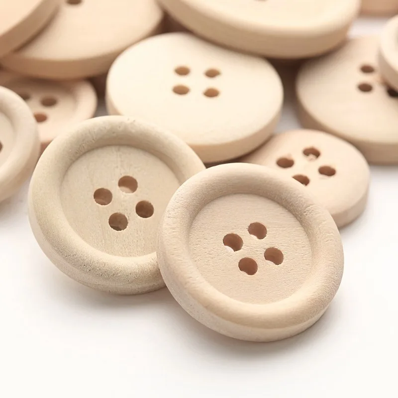 50pcs/set Natural Wooden Buttons with 4 Holes for DIY Crafts & Sewing Projects, Decorative Clothing Accessories view 3