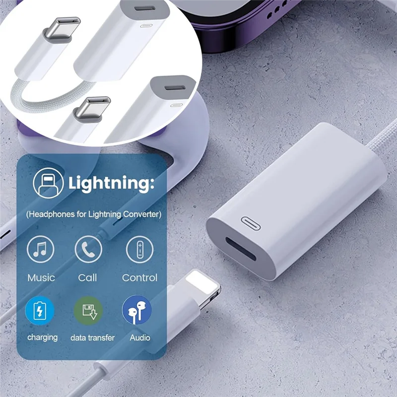 AS95-USB C ذكر إلى لواجهة أنثى محول كابل دعم الشحن + سماعة الرأس + الاتصال + نقل البيانات آيفون 16