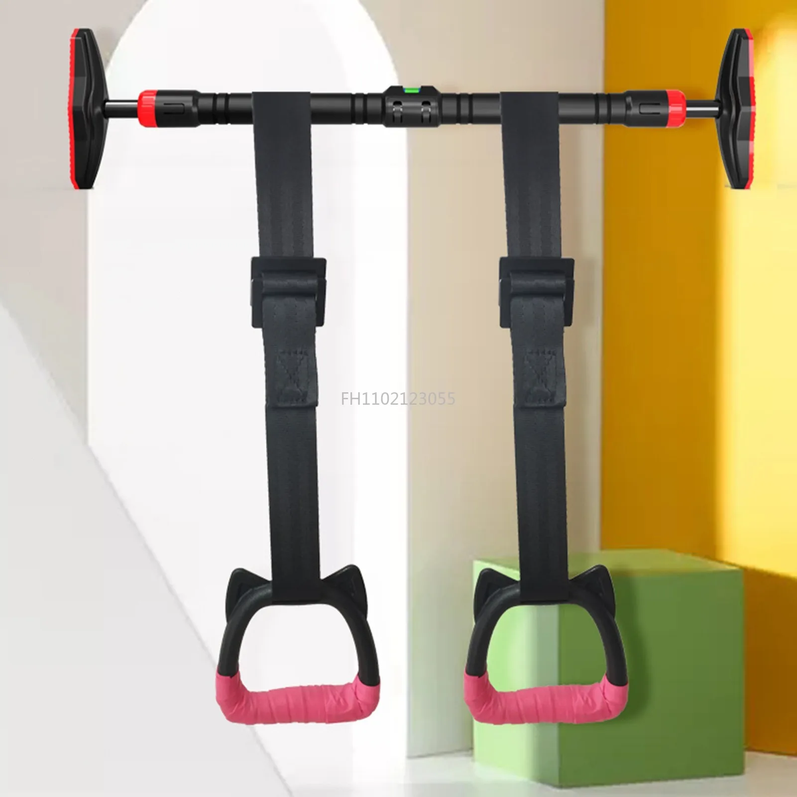 Home Gym Pull Up Door Horizontal Bar Fixed Wall Hanging Fitness Ring With Adjustable Straps Gym Exercise Sport Workout Equipment