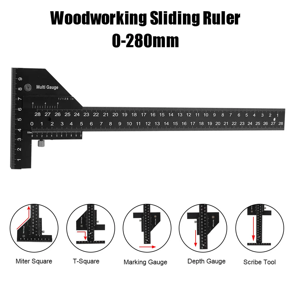 0-280mm T Ruler Multifunction Marking Depth Measuring Tools Woodworking Sliding Gauge Aluminum Alloy Scribe