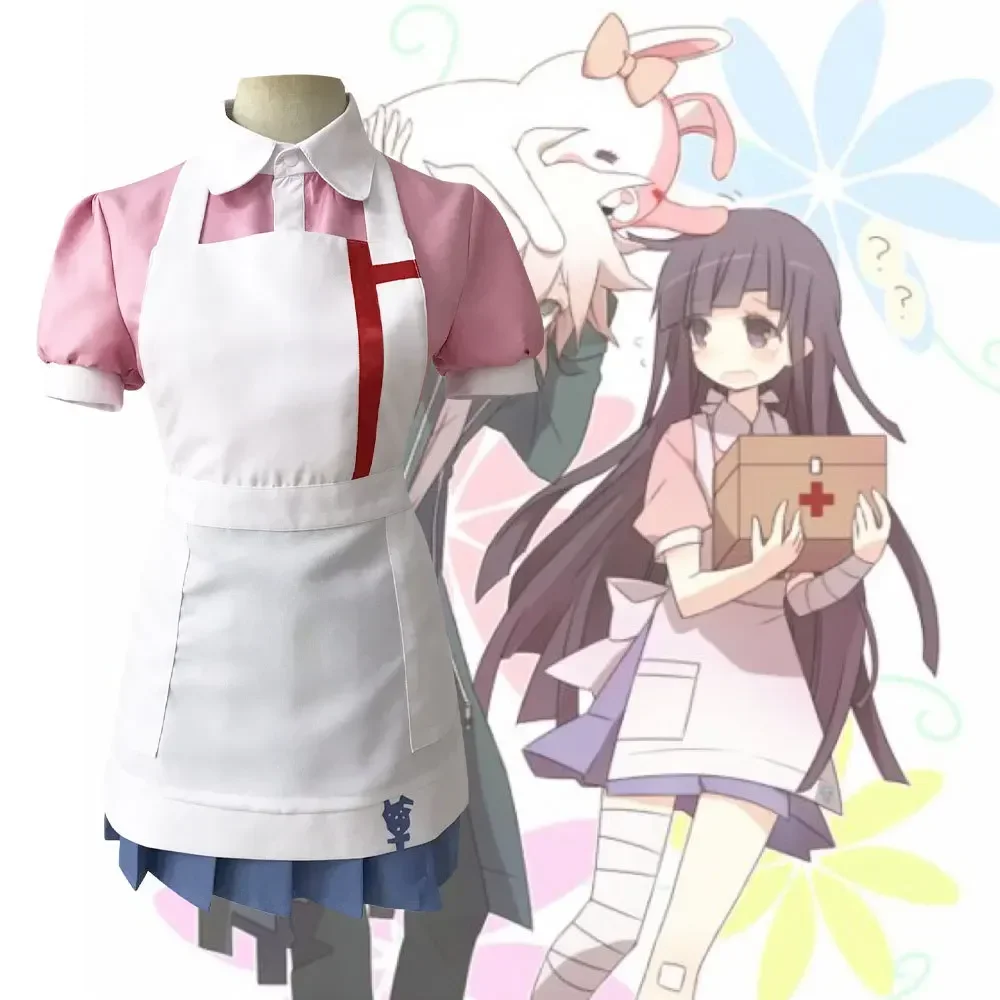 Dangan Ronpa 2 Mikan Tsumiki Cosplay Costume Women Anime Danganronpa Shirt + Skirt + Apron And Wigs Halloween Costume