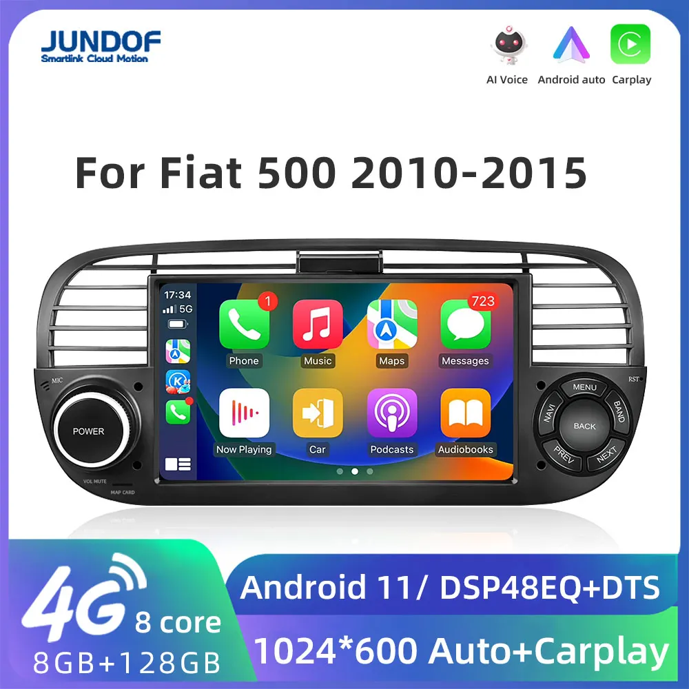 

JUNDOF Autoradio 7'' For FIAT 500 2010-2015 Radio Android Auto DPS WIFI CarPlay CAR Audio Stereo MP4 2 Din GPS Multimedia Player