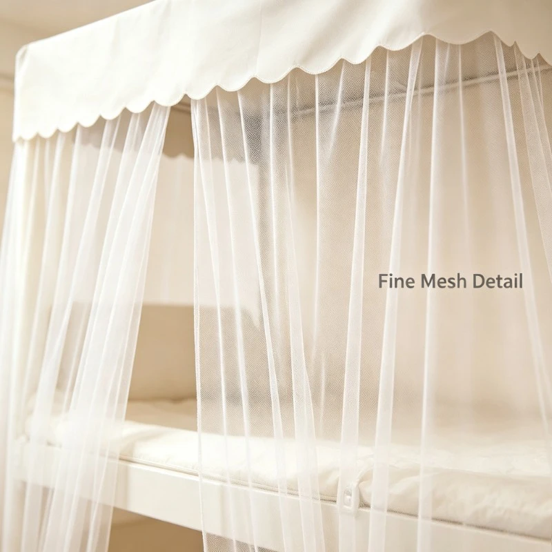 Beige Cartoon Print Bed Canopy Privacy Blackout Curtain for Single Bunk Bed Home Decor