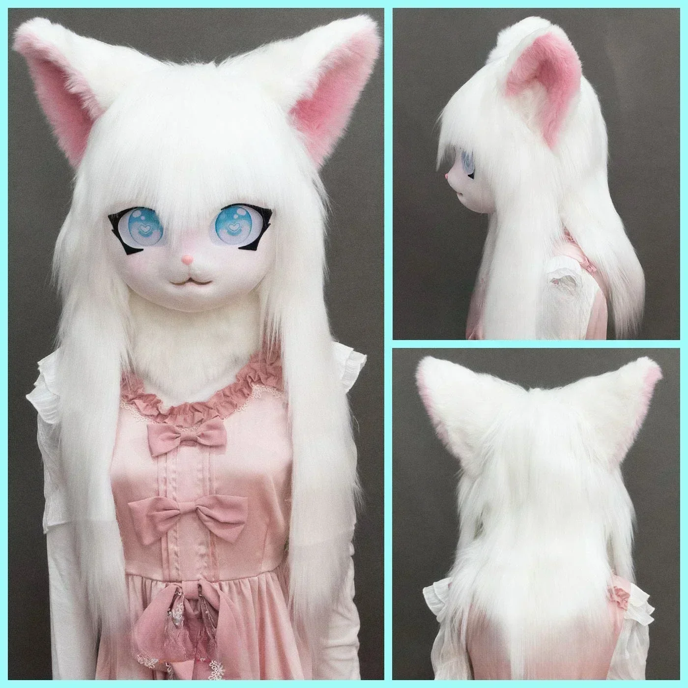 かわいいヘッドセット毛皮キグルミコスプレマスク足型ヘッドベース