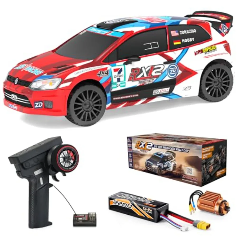 RC car for adult racing, carbon fiber body, black with red accents, 50 MPH brushless motor and gyro-assisted drift control