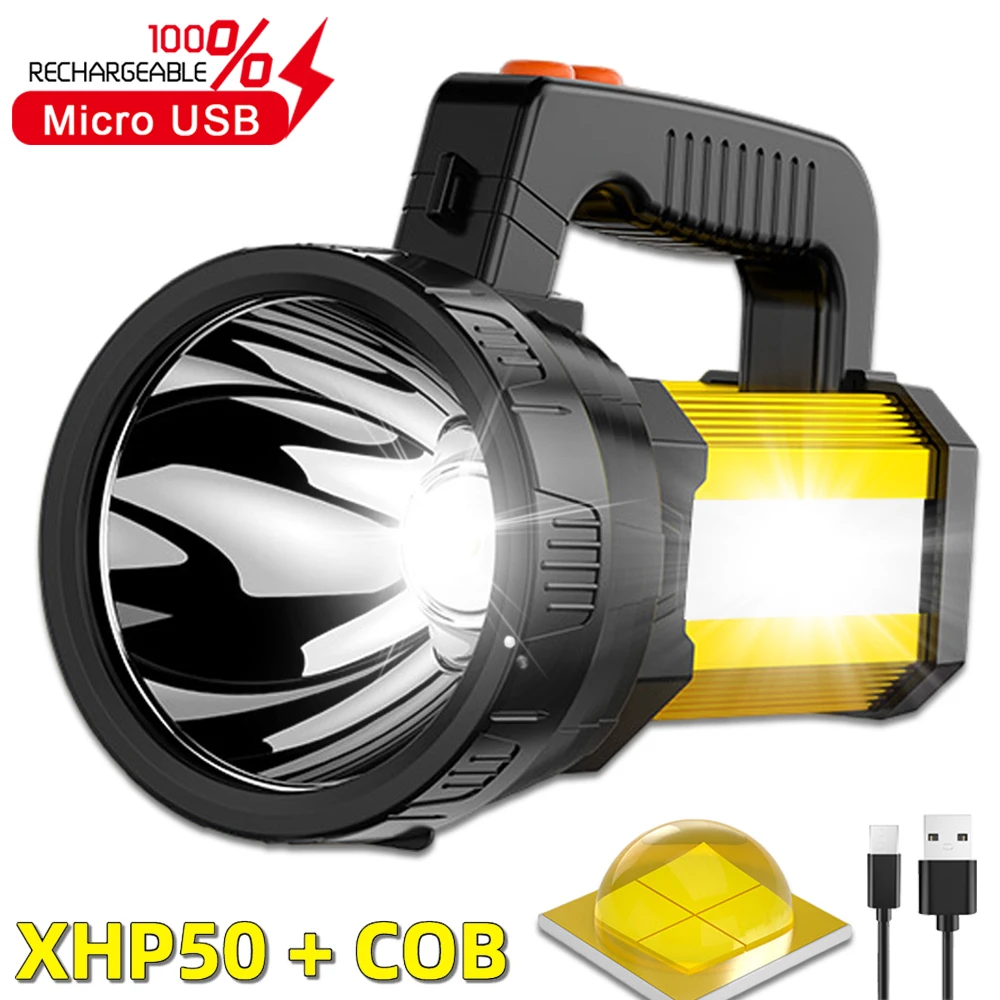 Powerful USB Searchlight Large Capacity Lithium Battery Spotlight Rechargeable Lamp Power Bank Function Portable Flashlight