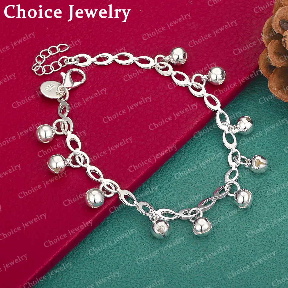 925 Sterling Silber Armband mit rundem Perlenanhänger für Damen, Modeschmuck, Charm, Party, Hochzeit, Accessoires