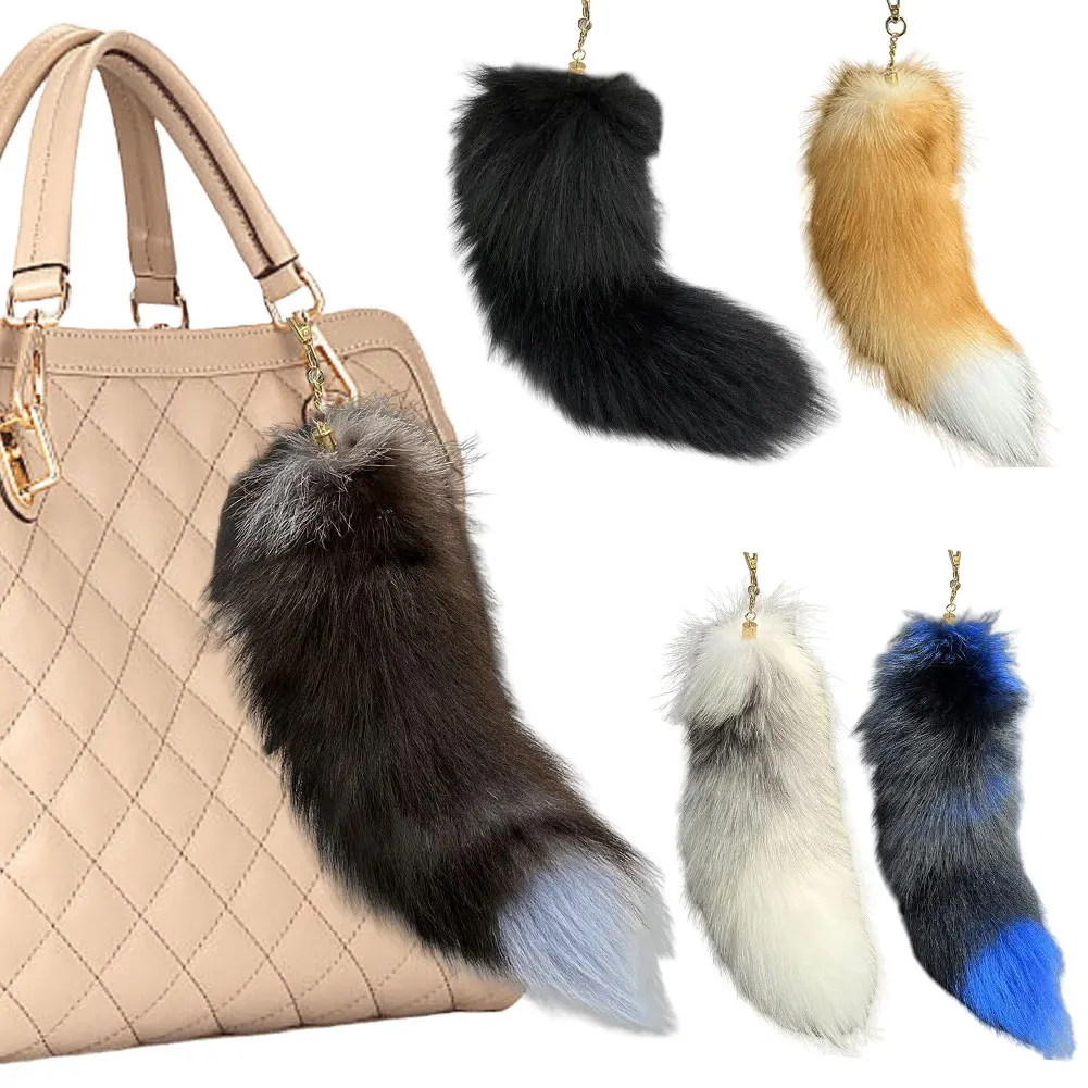 Huge Fluffy Faux Fur Fox Tail Keychain Bags Pendant Keyring Cosplay Tail Cute Animal Tail Keychain for Women Girl