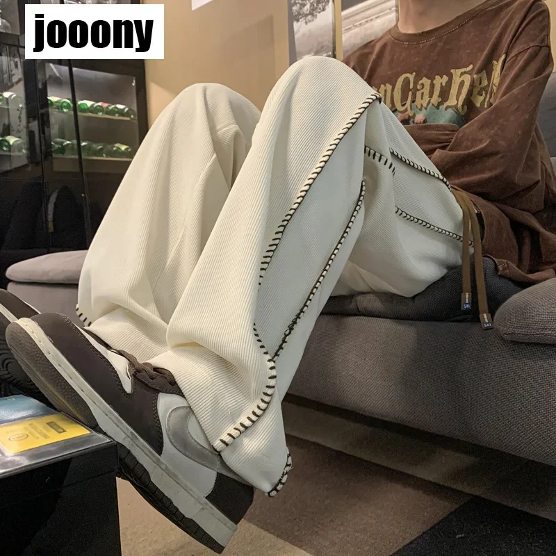 ربيع الخريف Harajuku تنوعا Sweatpants جديد الذكور الكورية موضة الرجال الهيب هوب سراويل تقليدية فضفاضة مستقيم واسعة الساق بنطلون