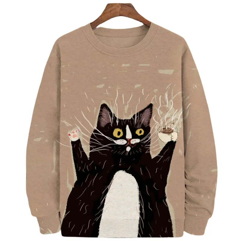 Japanese Style Cat Printed Sweatshirts & Hoodies For Men Autumn Winter Long Sleeve O Neck Hoody Harajuku Top Men Clothing 5XL