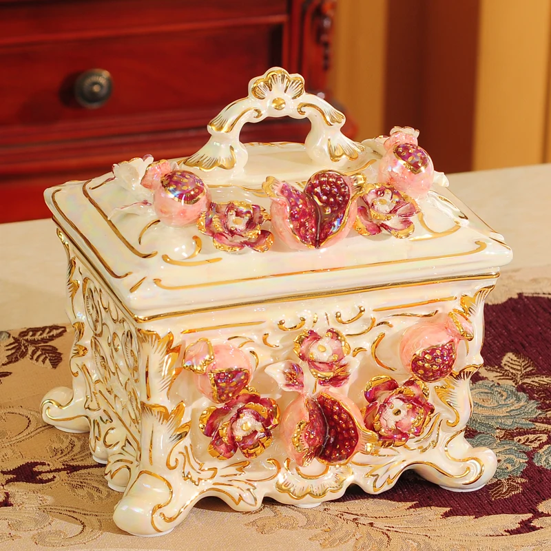 

European ceramic storage tank with lid, large snack candy jar, tea can, jewelry storage box, ornament