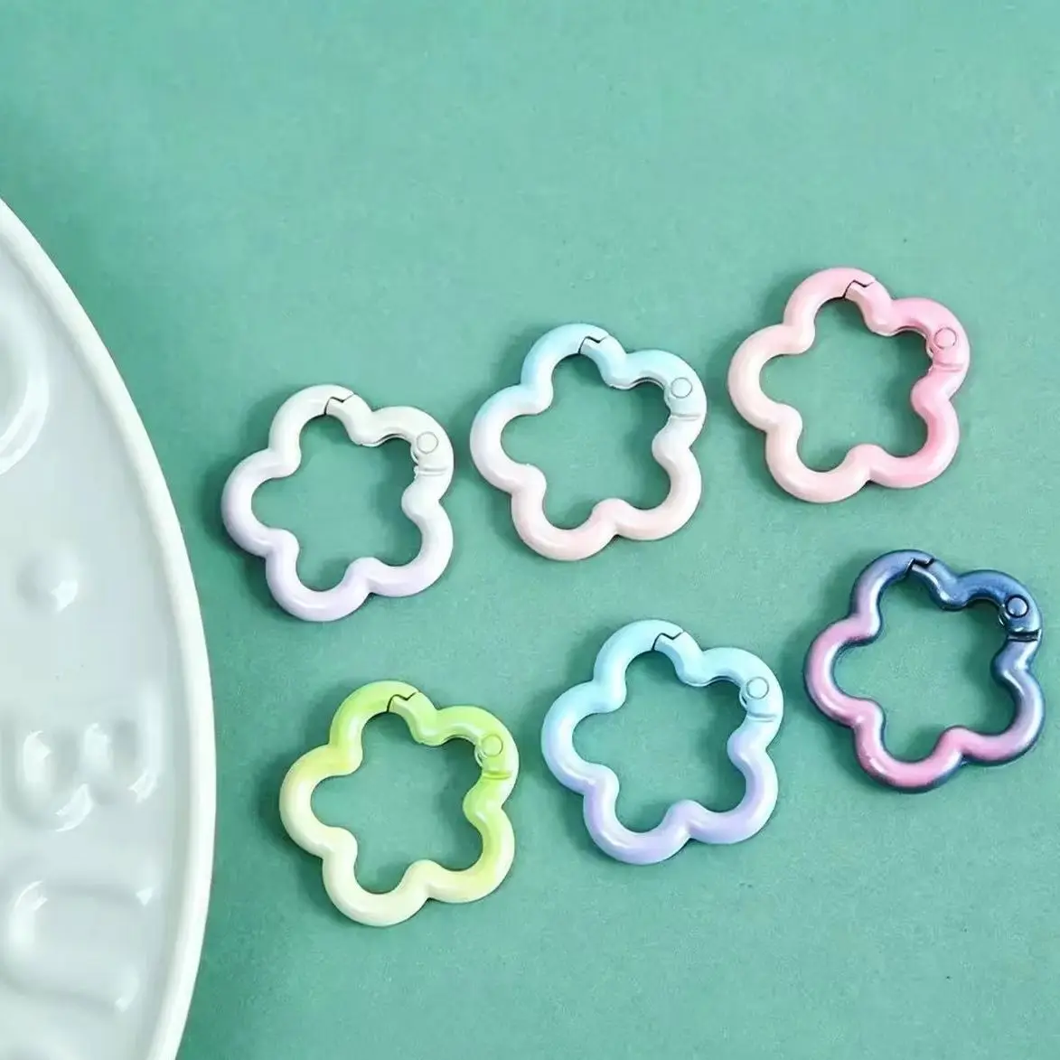 5-10pcs Gradient Flowers Shape Spring Ring Clasps, Colorful Alloy Openable Key Rings for DIY Jewelry, Bag Charms & Keychain