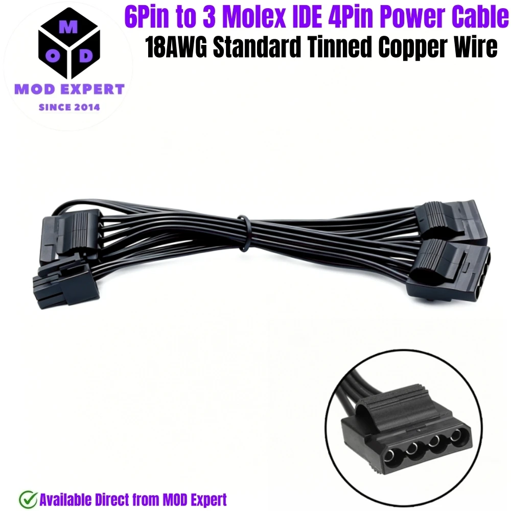 6Pin to 3x Molex IDE 4Pin Straight, Peripheral PATA Power Cable for Corsair TX850M, TX750M, TX650M, TX550M Type 3 Modular Powers