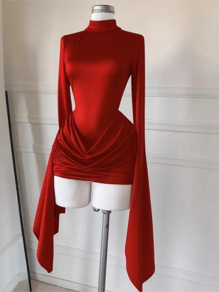 

Party Dresses For Woman Long Sleeve Backless Short Evening Dress Package Hip Hollow Out Bodycon Evening Dress Solid Color Trendy