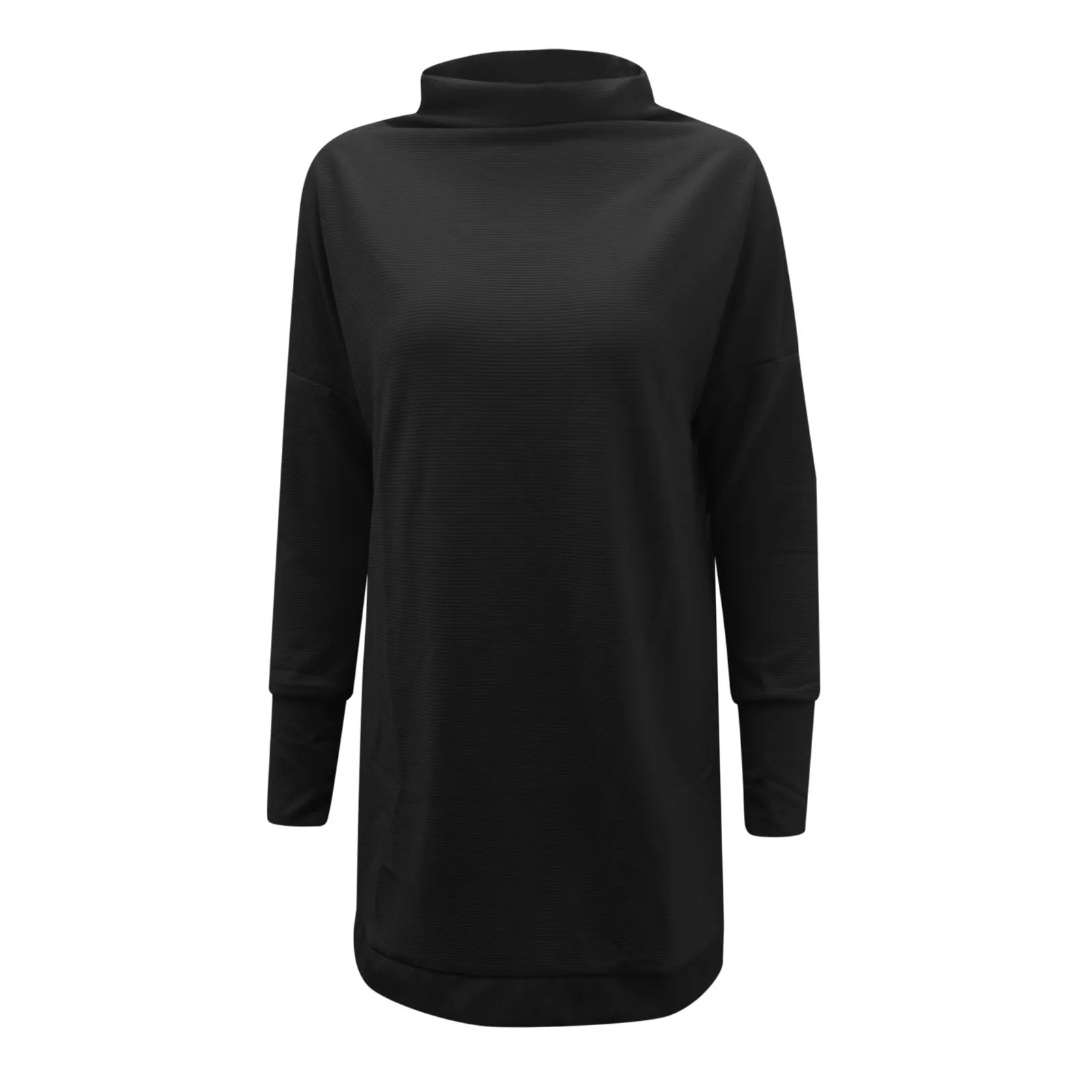 Otoño e Invierno medio cuello alto suéter de punto vestido de manga larga suelta ajuste Casual camisetas mujeres sólido Plian Mini vestido