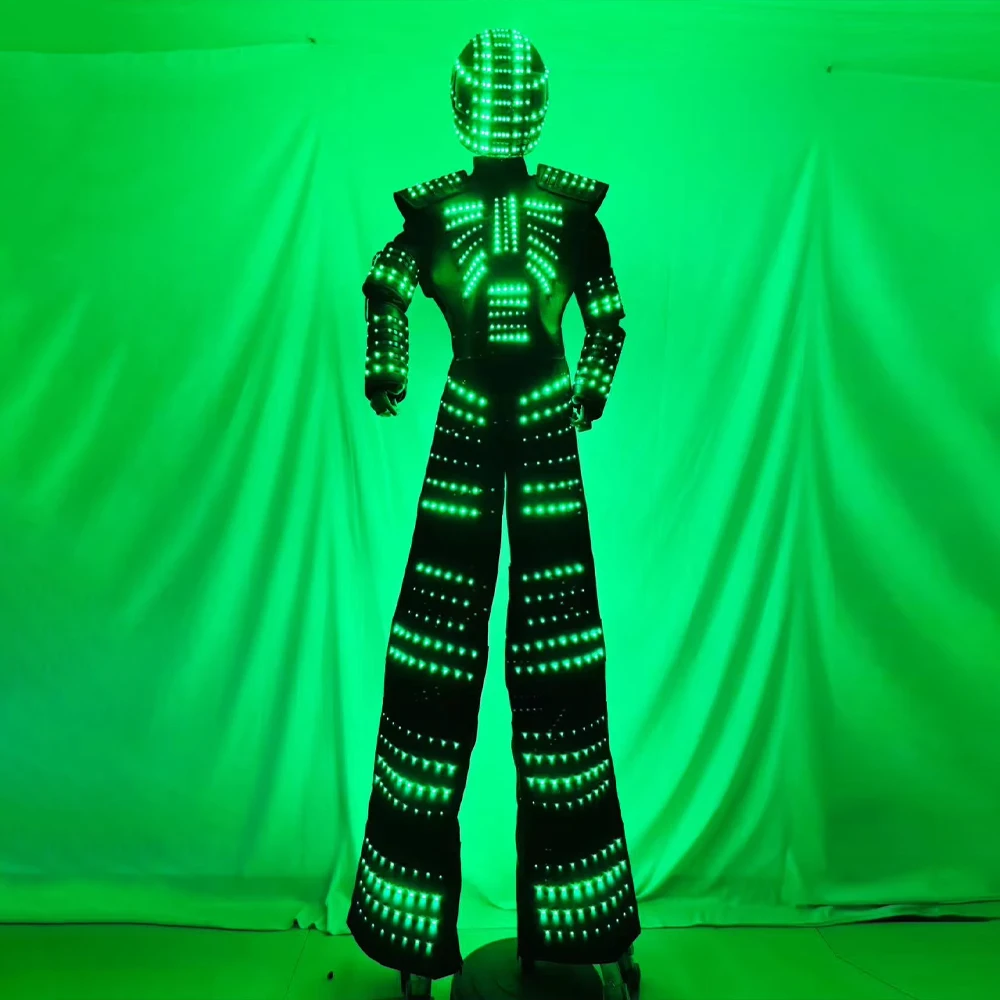 

LED Robot Stilt Walker Costume Luminous Suit David Guetta Performer Party Nightclub Costume Robot Helmet Mask Costume Outfit