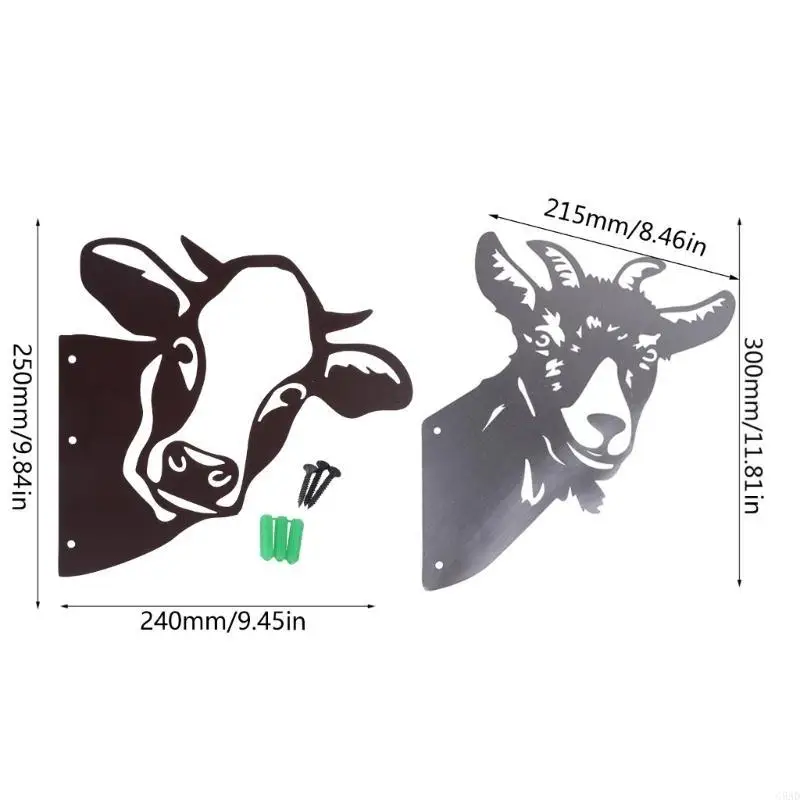 تطل على البقرة الماعز الحيوان المعادن الفن الجدار الديكور لطيف مزرعة منحوتة صورة ظلية الجوف خارج تمثال مزرعة سياج حلية C5AD