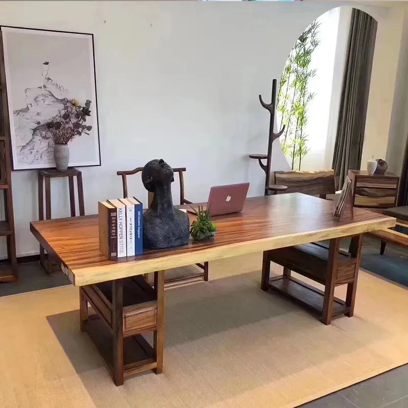 custom.Solid Wood Large Board Walnut Wood Whole Piece Office Desk Tea Table Set New Style Minimalist Modern Executive De