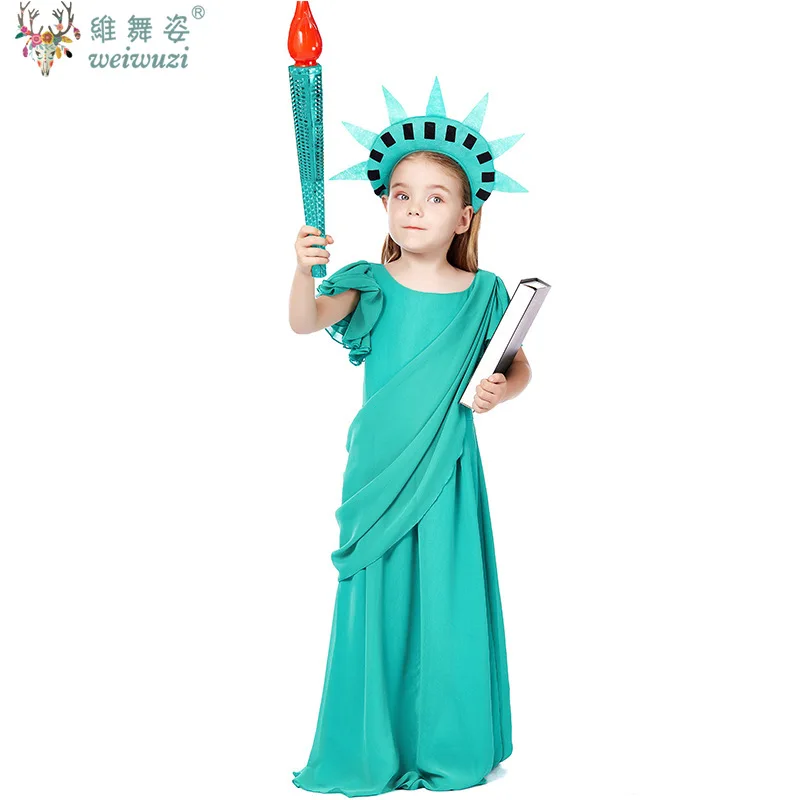 

Children's Day Roman Robe Halloween Costume Like Costume Ancient Greek Girl Dress American Statue of Liberty Halloween Cosplay