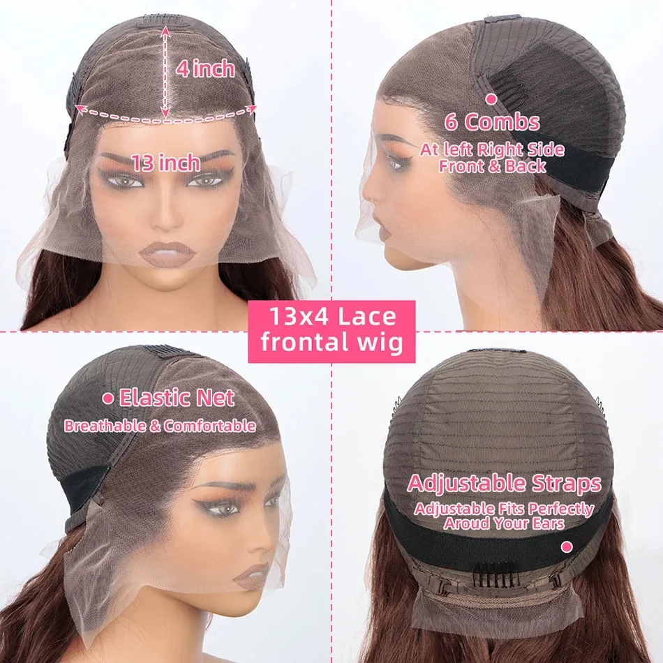 36 بوصة الشوكولاته براون الدانتيل شعر مستعار أمامي شعر الإنسان 220% الكثافة 13x4 Hd شفافة الجسم موجة الدانتيل الجبهة الباروكات شعر الإنسان 4 #