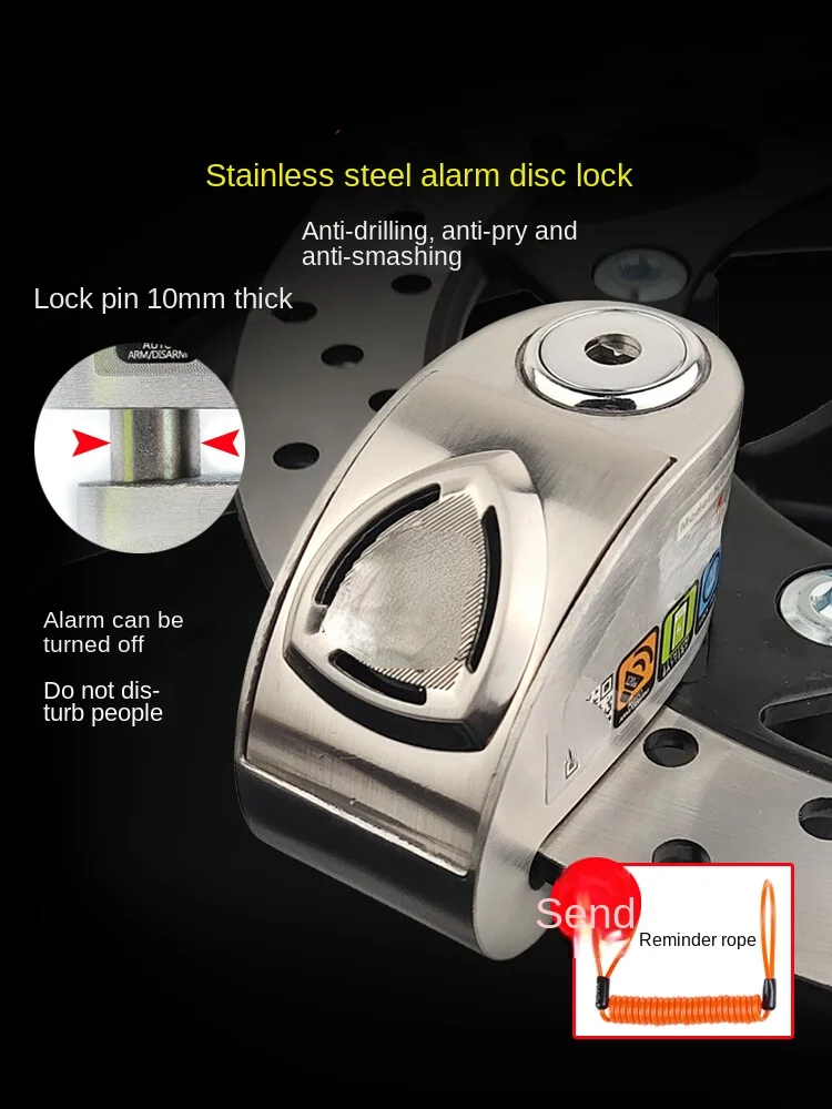 Motorbike Disc Brake Lock Locomotive Intelligent Alarm Security Lock Stainless Steel Electromobile Lock Anti-Skid