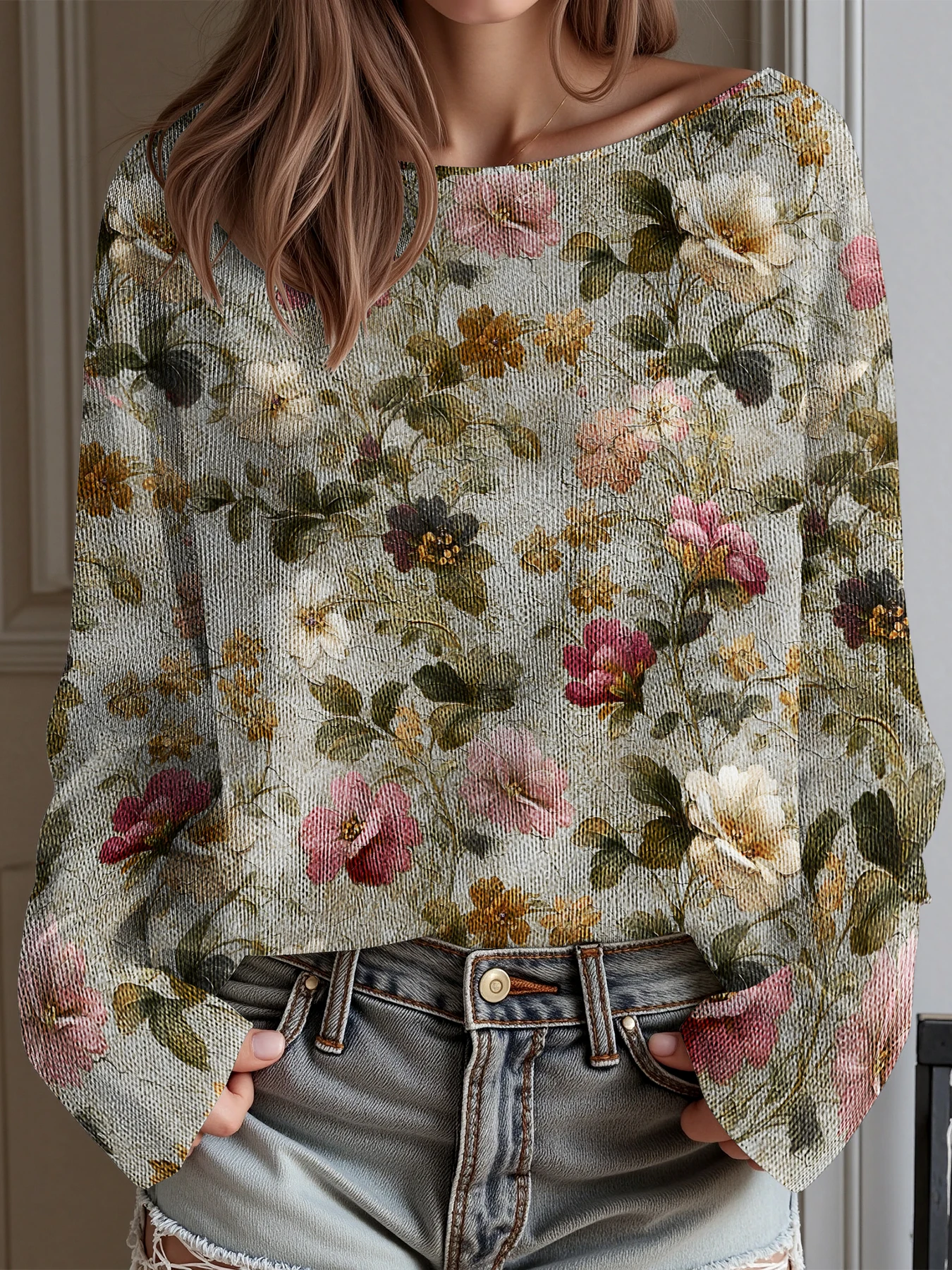 

Autumn Winter flower pullover woman Vintage sweaters Fashion Casual Chic Female Sweaters Streetwear Trendy Clothes