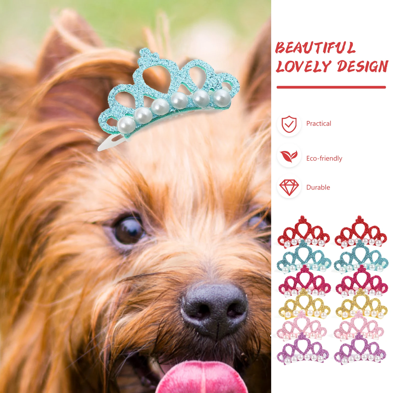 

30pcs Pet Hair Clips Dog Headdress Crown Shaped Hairpins for Daily Life Activities Various Colors Tiaras Pet Supplies