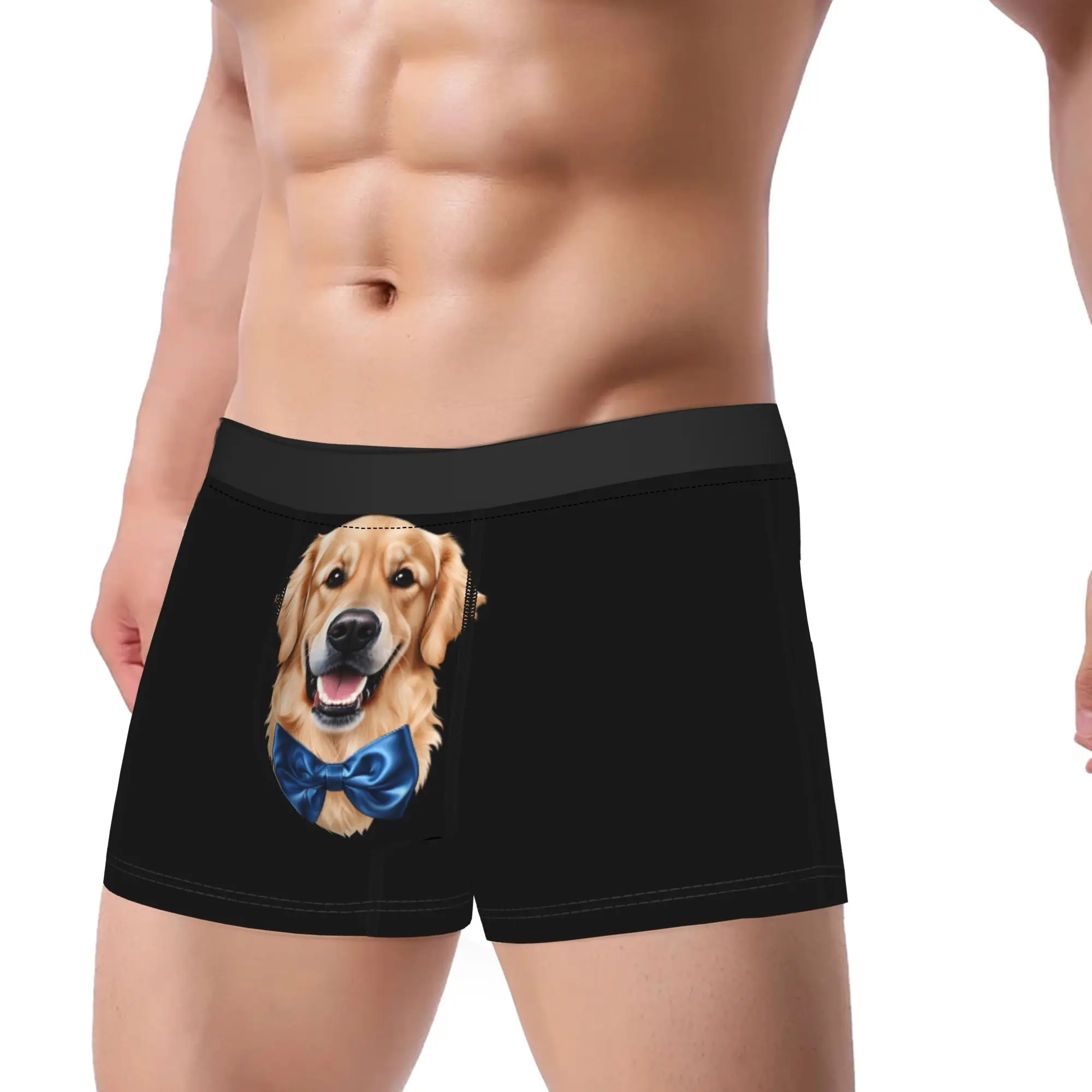 Golden Retriever With Blue Satin Bow‑tie Portrait Trunk Pouch Underwear Trenky Pattern Shorts Briefs Male Panties Large Size