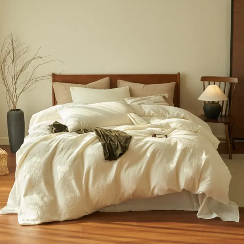 Pure cotton three-layer yarn bed four-piece set 100 cotton bedding simple quilt cover bed sheet three-piece bed hat