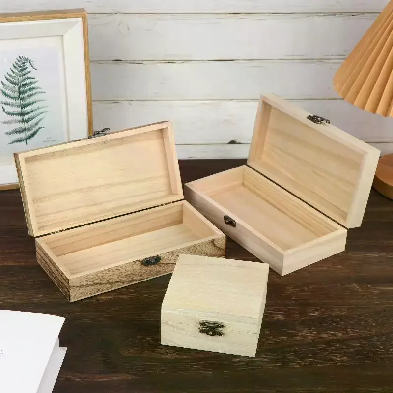 1/3Pcs Rustic Vintage Style Wooden Storage Box With Hinged Lid Keepsake Box Organizer For Trinket Home Decor Crafts Art Hobbies