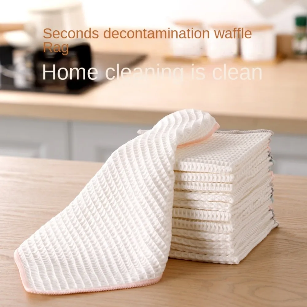 ผ้าวาฟเฟิลสำหรับใช้ในครัวเรือนใหม่ผ้าเช็ดจานเนื้อหนาดูดซับน้ำไม่มีร่องรอยไม่มีเส้นผมผ้าทำความสะอาด