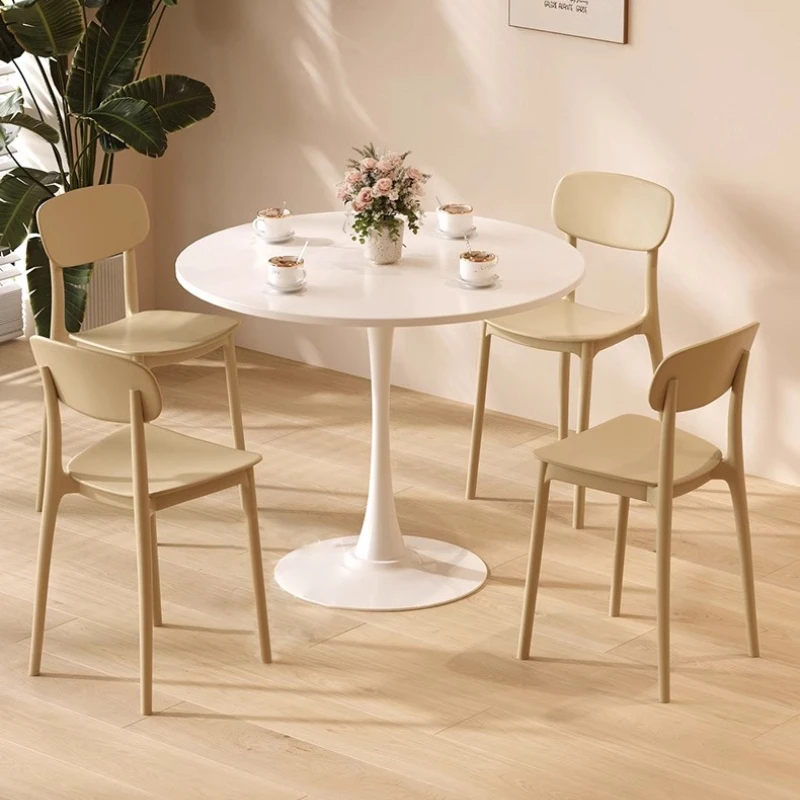 Round White Tulip Table, Modern European Coffee Table, Minimalist Balcony Bistro Table, Small Dining Set for Cafés