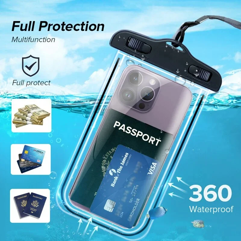 Waterproof Phone Case Swimming Water Proof Bag Universal Underwater Protector Pouch Cover Below For Iphone 15 Samsung Xiaomi