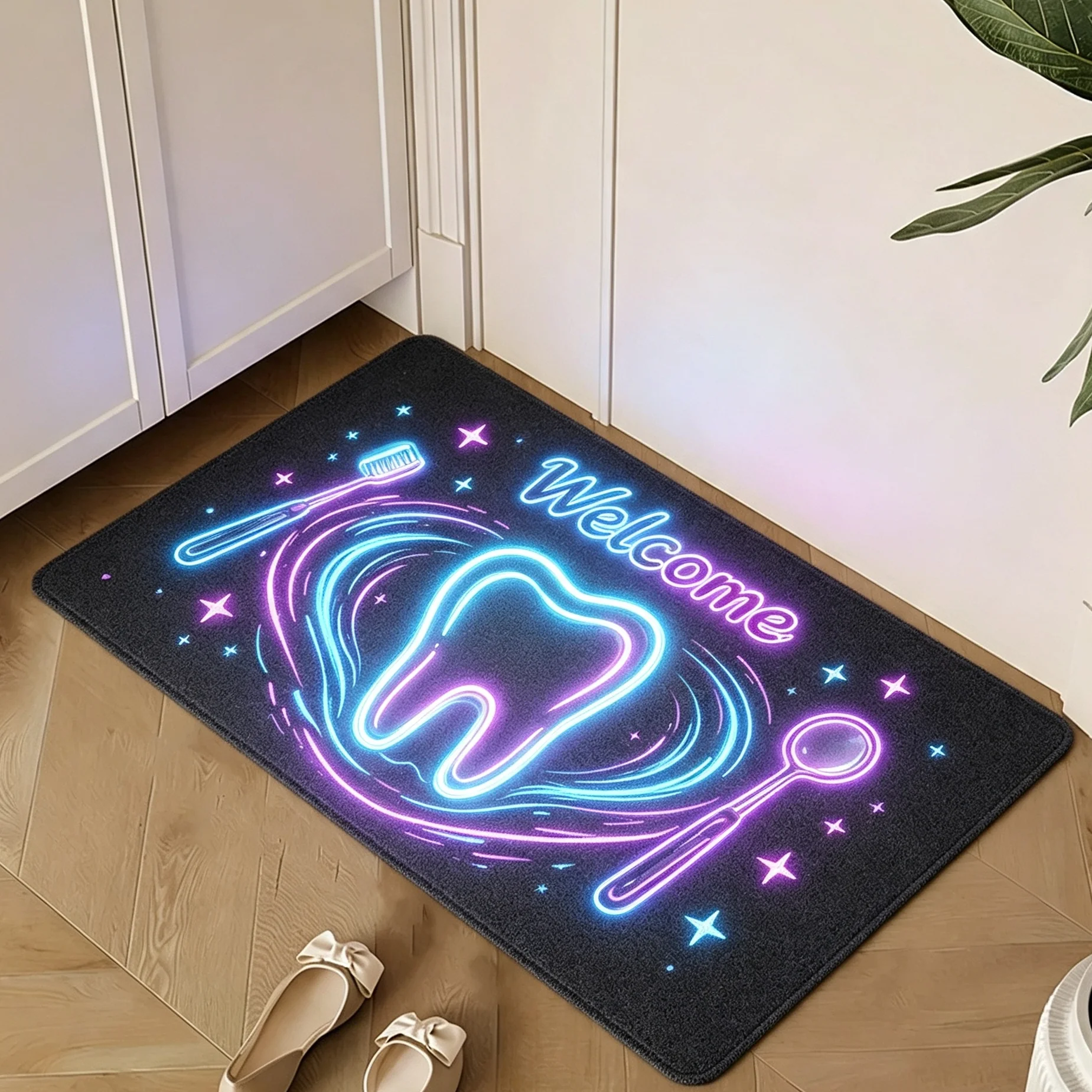 Neon Light Tooth Toothbrush Starry Rug For Tech Inspired Home Glowing Effect Soft Touch Floor Cover