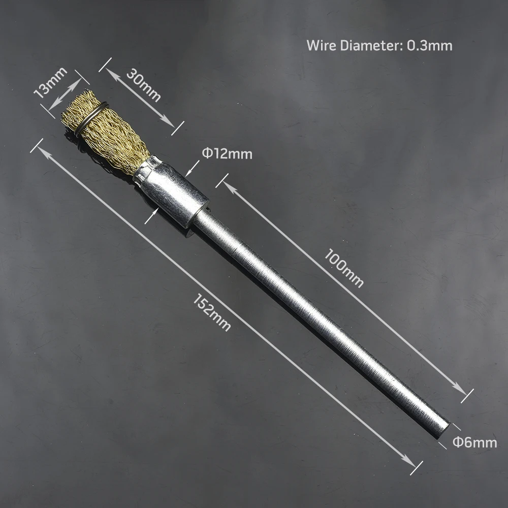 1/2PC 0.3 Wire 6mm 12mm Shank Brass Coated Stainless Steel Wire End Brush Pen Shape 100 Extension Rod for Power Rotary Tool