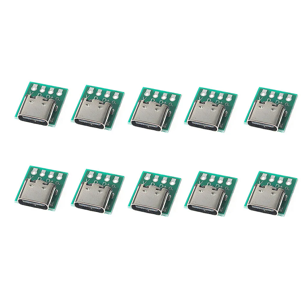 10PCS USB3.1 Type-C Test Board kit- Female Connector Set - 16P 2.54mm PCB Converter for High-Current Power Supply Adapters