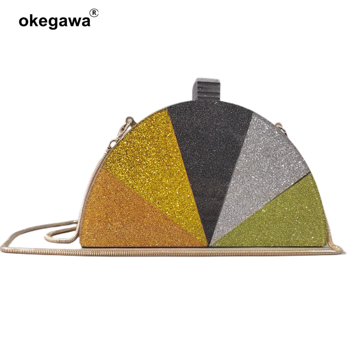 

Acrylic Bag Semi-Circle Geometric Small Glitter Colorful Patchwork Wedding Party Luxury Woman Clutch Bolsa De Festa Evening Purs