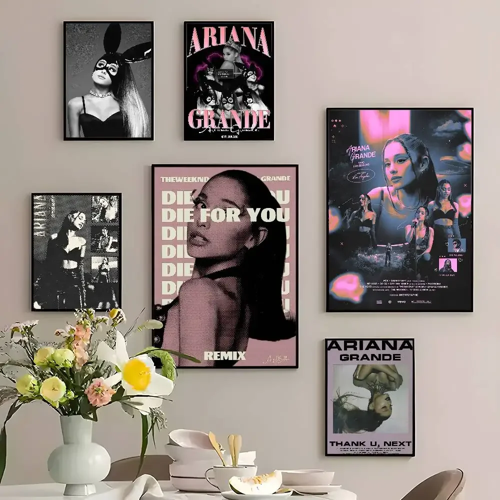 Singer A-Ariana G-Grande Poster Sticker Print Waterproof Wall Art For Living Room Bedroom Home Decor Gift Vintage Movie