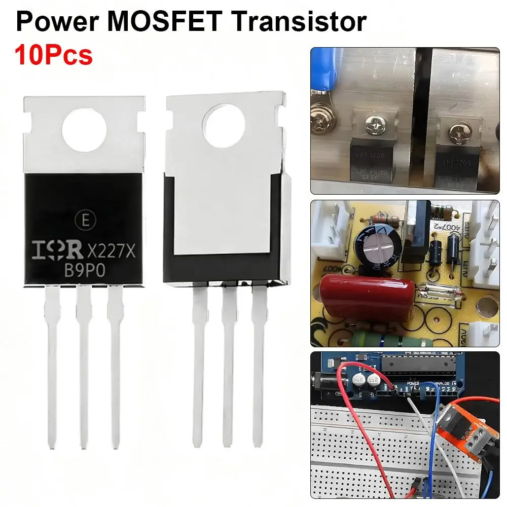 10Pcs TO-220 IRFZ44N MOSFET Transistor 49A 3-Pin N-Channel Power MOSFET 55V Rectifier Power Transistor